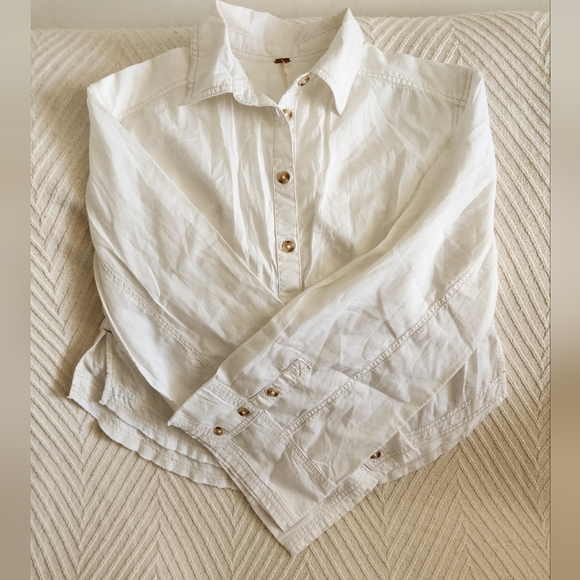 Free People White Wide Sleeve Cropped Shirt - Picture 4 of 10